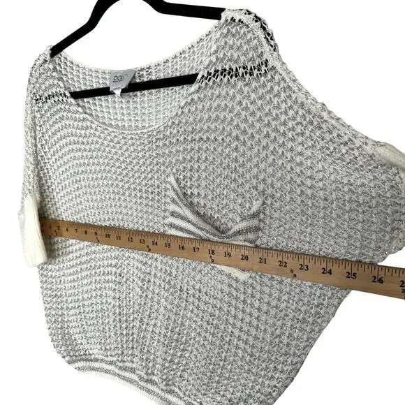 NEW! Revolve M Doll&Company Metallic Open Knit Cropped Sweater Silver White - Picture 4 of 5